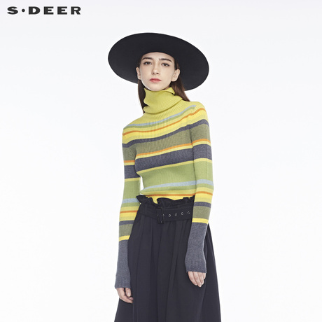 sdeer圣迪奥前卫时尚多色针织面料立体纹理高领针织衫S18483585商品大图