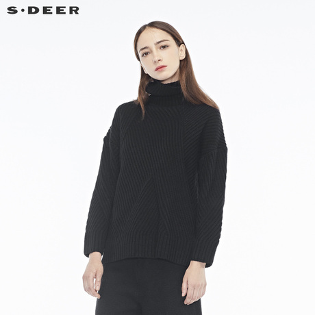 sdeer圣迪奥新潮个性立体针织纹理开衩下摆高领针织衫S18483589商品大图