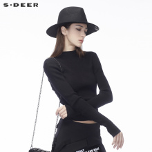 sdeer圣迪奥立体针织纹理前短后长开衩下摆休闲针织衫S18463588图片