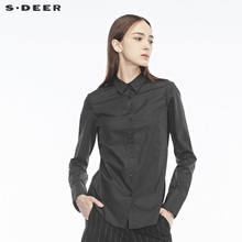 sdeer圣迪奥女冬纯黑酷感流畅剪裁设计开衩下摆时尚上衣S18480576图片