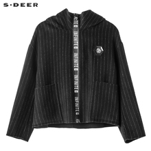 sdeer圣迪奥黑白条纹撞色英文字母装饰高领连帽外套S18482284图片