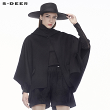 sdeer圣迪奥女装简约流畅剪裁设计扣袢装饰时尚连帽外套S18482253图片