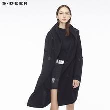 sdeer圣迪奥女连帽抽绳设计个性流畅裁剪茧型双排扣外套S18381834图片