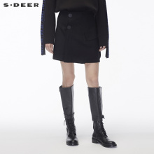 sdeer圣迪奥个性偏襟创意开衩下摆自然剪裁边沿短裙S18480919图片