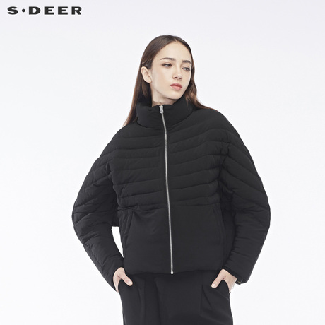 sdeer圣迪奥女个性流畅剪裁设计细致车线时尚立领羽绒服S18462405商品大图