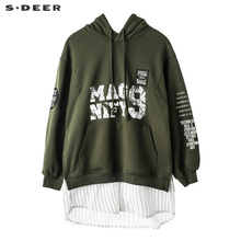 sdeer圣迪奥新潮拼接设计撞色英文布贴装饰抽绳连帽上衣S18482265图片