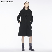 sdeer圣迪奥女流畅剪裁撞色绣花神秘图案装饰平驳领大衣S18461865图片