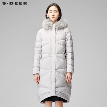 sdeer圣迪奥2018冬装潮线条分割连帽毛领中长款羽绒服女S17462431图片
