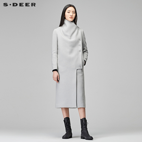 sdeer圣迪奥2018冬新款简约复古中长款直筒立领毛呢大衣S17481808商品大图
