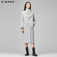sdeer圣迪奥2018冬新款简约复古中长款直筒立领毛呢大衣S17481808图片