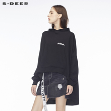 sdeer圣迪奥撞色龟裂火纹图案装饰前短后长连帽上衣S18382233图片