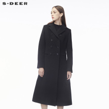 sdeer圣迪奥优雅复古双排扣设计收腰廓形平驳领长款大衣S18481896图片