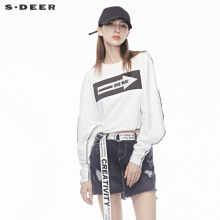 sdeer圣迪奥流畅剪裁创意车线撞色个性布贴装饰时尚上衣S18482272图片