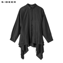 sdeer 圣迪奥不规则下摆腰部系带造型装饰翻领上衣S18460502图片