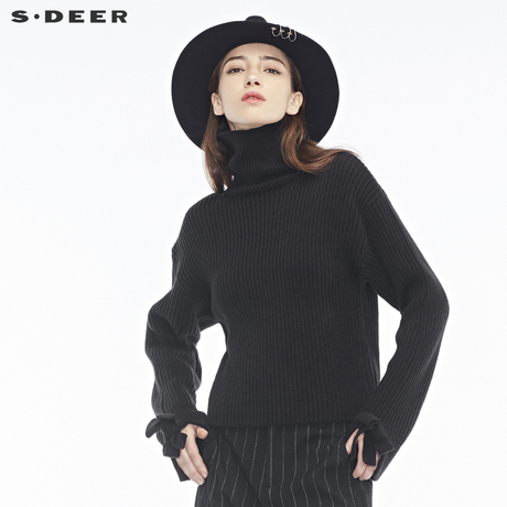 sdeer圣迪奥挖肩设计蝴蝶结造型装饰高领针织衫S18483586商品大图