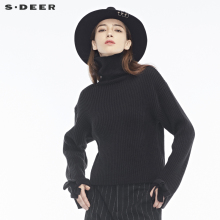 sdeer圣迪奥挖肩设计蝴蝶结造型装饰高领针织衫S18483586图片