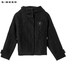 sdeer圣迪奥2018冬装新品贴布装饰英伦条纹连帽毛衣外套S18462254图片