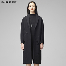 sdeer圣迪奥2018冬装摩登光泽亮片平驳领长款毛呢大衣女S17481899图片