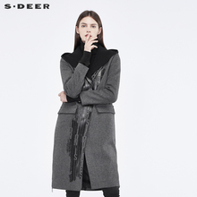 sdeer圣迪奥个性印胶字母装饰假两件设计连帽大衣S18481813图片