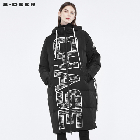 sdeer圣迪奥女装撞色英文字母罗纹袖口高领连帽羽绒服S18482448商品大图
