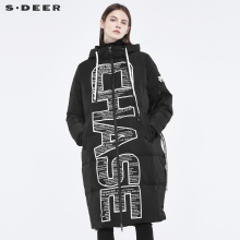 sdeer圣迪奥女装撞色英文字母罗纹袖口高领连帽羽绒服S18482448图片