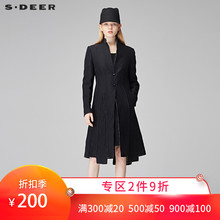 sdeer圣迪奥春装 复古做旧毛边戗驳领长款 棉麻风衣外套女S17381829