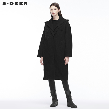 sdeer圣迪奥肌理质感面料刺绣图案装饰可拆卸连帽大衣S18481831商品大图