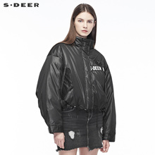 sdeer 圣迪奥撞色英文个性装饰创意抽绳下摆立领羽绒服S18482443图片