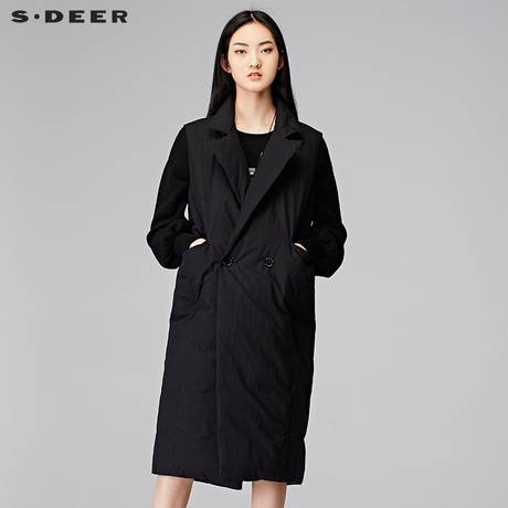 sdeer圣迪奥2018冬装复古黑色无袖加厚长款羽绒马甲女装S17461667商品大图