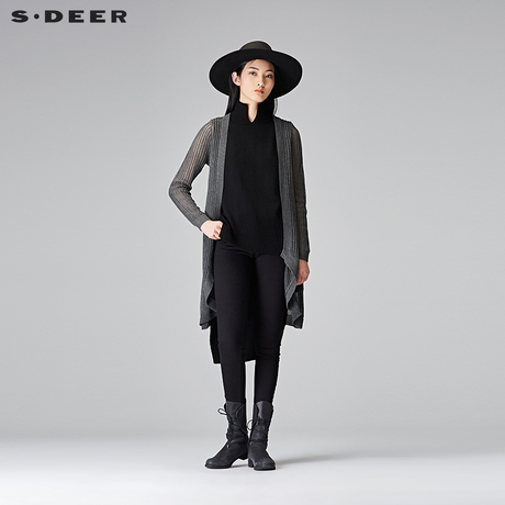 sdeer圣迪奥2018秋装简约休闲花样镂空针织开衫空调衫女S18183505商品大图