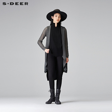 sdeer圣迪奥2018秋装简约休闲花样镂空针织开衫空调衫女S18183505图片