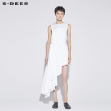 sdeer 圣迪奥设计感素白不对称折叠堆积无袖连衣裙S18281273图片