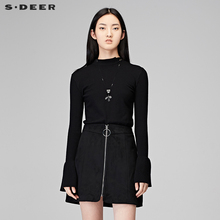 sdeer圣迪奥女2017冬装设计感喇叭袖修身打底针织衫S17483587图片