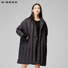 sdeer圣迪奥2018冬装复古休闲宽松条纹加厚长款羽绒服女S17462436图片