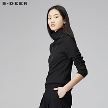 sdeer圣迪奥2018冬装简约占领竖纹肌理打底毛衣针织衫女S17463596图片