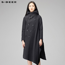 sdeer圣迪奥设计感不规则摆时尚斜襟防风连帽大衣外套S17481866图片