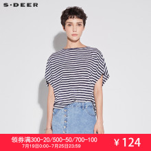 sdeer圣迪奥2018夏装新款宽松撞色条纹oversize圆领T恤S18260178图片
