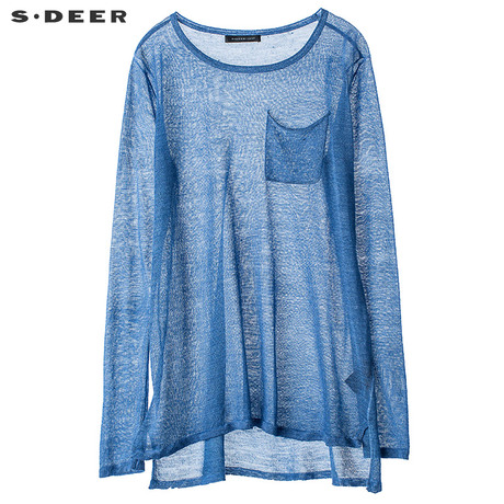 sdeer圣迪奥2018秋装轻薄套头苎麻圆领长袖毛衣针织衫女S18183516商品大图