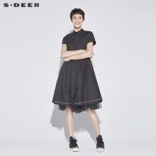 sdeer圣迪奥女装时尚字母层次网纱拼接大摆衬衫连衣裙S18281205图片
