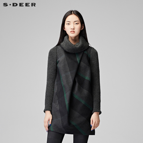 s.deer圣迪奥女装学院格纹针织高领连衣裙S15481228商品大图