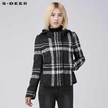 sdeer圣迪奥复古英伦格纹连帽短款外套S16482223图片