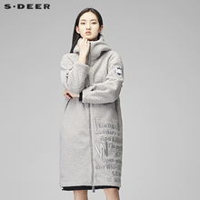 sdeer圣迪奥2017冬装新品宽松厚实长款毛绒连帽大衣外套S17481879图片
