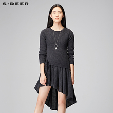 sdeer圣迪奥女2018冬装内敛灰调凸绣针织两件套连衣裙S15481231图片
