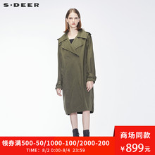 sdeer圣迪奥2018秋装新款经典翻领军绿直筒风衣外套女S18381846图片