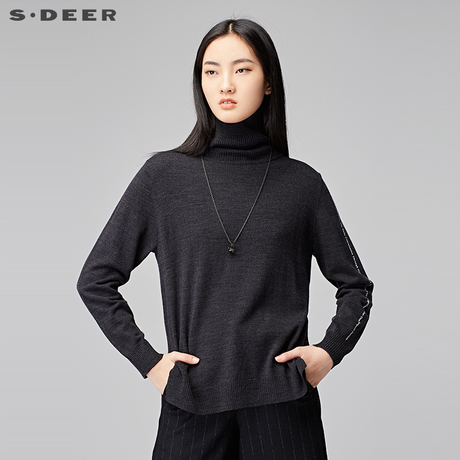 sdeer圣迪奥2017冬装新款简约字母高领套头毛衣针织衫女S17483580商品大图
