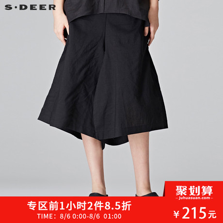 sdeer圣迪奥2018秋装简约酷黑不规则OL透气苎麻半身裙女S18181107商品大图