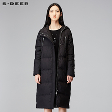 sdeer圣迪奥2017冬装新品连帽拉链口袋直筒长款羽绒服女S17462437图片