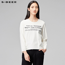 sdeer圣迪奥2018冬装新款唯美素白字母圆领套头长袖T恤S17480223图片