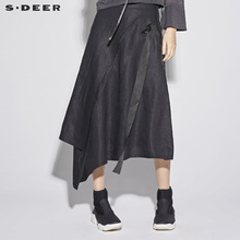 sdeer圣迪奥2018新款女装夏搭片飘带不规则摆半身长裙S18281131图片