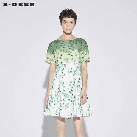 sdeer圣迪奥女装清新田园印花连衣裙S18281202商品大图